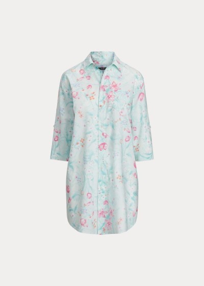 Camisa De Dormir Ralph Lauren Mujer Verde Menta - Floral Cotton - UXOBL1709